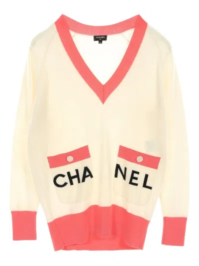 Pre-owned Chanel 1986-1988 Logo Cashmere Jumper In Neutrals