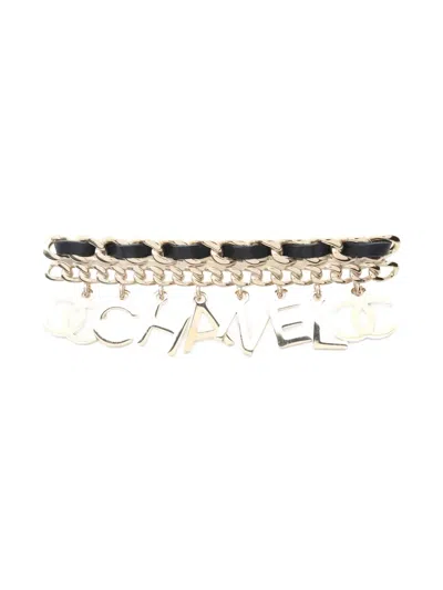 Pre-owned Chanel 1986-1988 Logo-charm Brooch In Gold