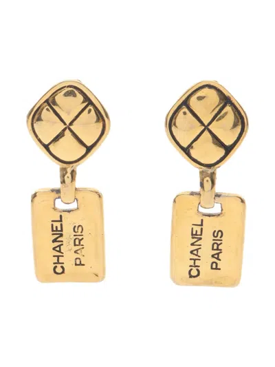 Pre-owned Chanel 1986-1988 Logo Earrings In Gold