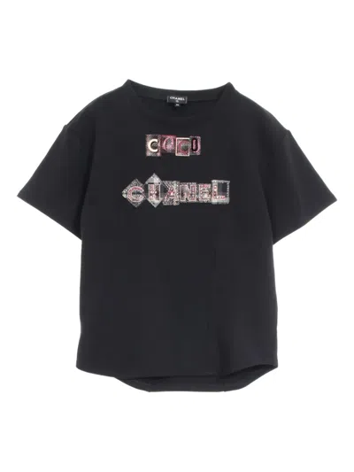 Pre-owned Chanel 1986-1988 Logo-embellishment T-shirt In Black