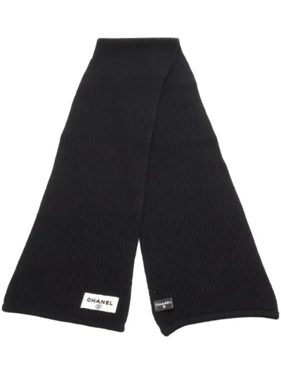 Pre-owned Chanel 1986-1988 Logo-embroidered Scarf In Black