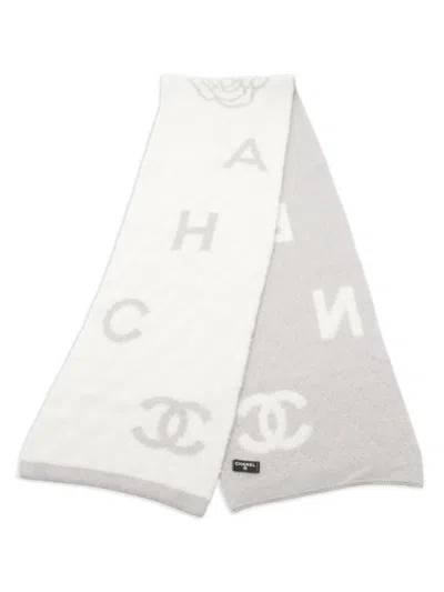Pre-owned Chanel 1986-1988 Logo-intarsia Scarf In Grey