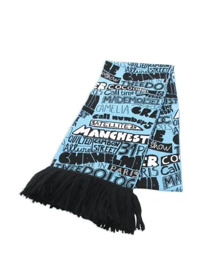 Pre-owned Chanel 1986-1988 Logo-jacquard Scarf In Blue