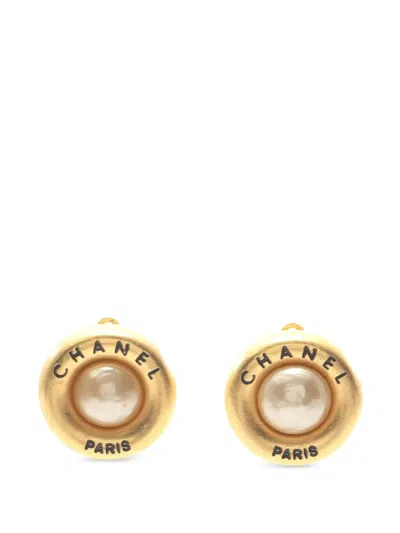 Pre-owned Chanel 1986-1988 Logo-lettering Earrings In Gold
