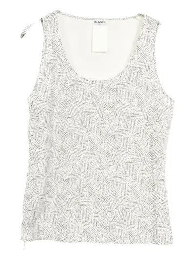 Pre-owned Chanel 1986-1988 Logo-pattern Tank Top In White