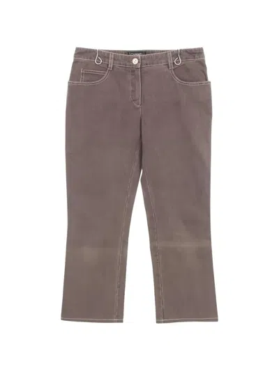 Pre-owned Chanel 1986-1988 Logo Plate Denim Trousers In Brown