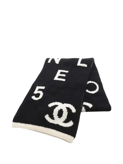 Pre-owned Chanel 1986-1988 Logo Scarf In Black