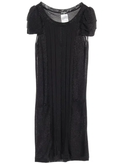 Pre-owned Chanel 1986-1988 Lurex-knit Dress In Black