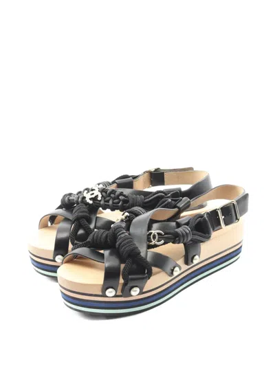 Pre-owned Chanel 1986-1988 Mark Sandals In Black