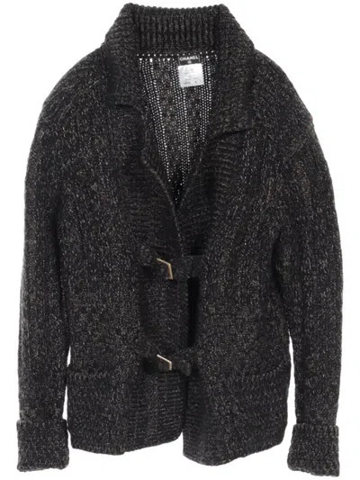 Pre-owned Chanel 1986-1988 Marl-knit Cardigan In Black
