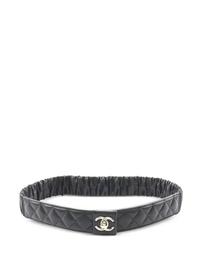 Pre-owned Chanel 1986-1988 Matelasse Logo Belt In Black