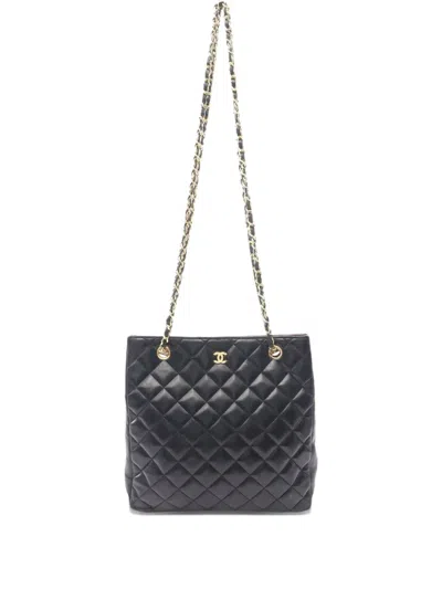 Pre-owned Chanel 1986-1988 Matelassé-quilting Chain-strap Cross Body Bag In Black