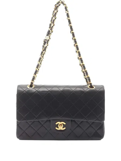 Pre-owned Chanel 1986-1988 Matelassé W Flap Chain Shoulder Bag In Black