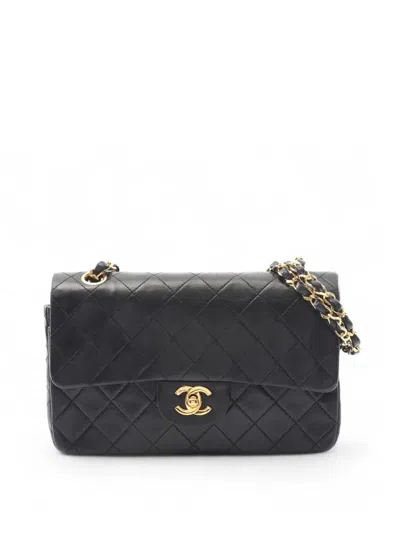 Pre-owned Chanel 1986-1988 Medium Classic Lambskin Double Flap Shoulder Bag In Black