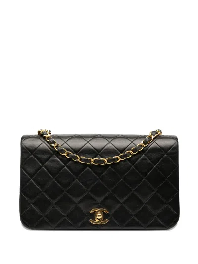Pre-owned Chanel 1986-1988 Medium Quilted Lambskin Full Flap Crossbody Bag In Black