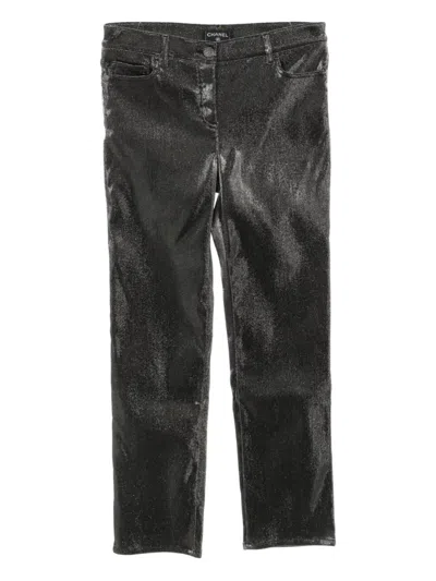 Pre-owned Chanel 1986-1988 Metallic Trousers In Green