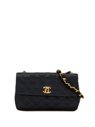 Pre-owned Chanel 1986-1988 Mini Rectangular Cc Quilted Satin Flap Crossbody Bag