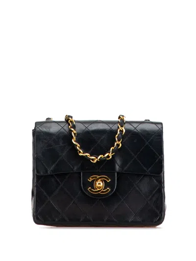 Pre-owned Chanel 1986-1988 Mini Square Classic Lambskin Single Flap Crossbody Bag In Black