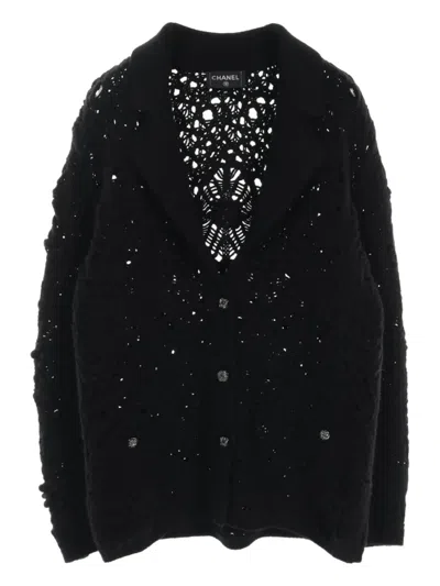 Pre-owned Chanel 1986-1988 Open-knit Cardigan In Black