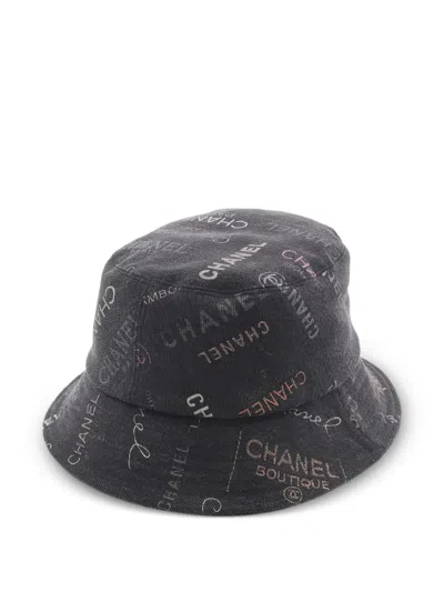 Pre-owned Chanel 1986-1988 Print Bucket Hat In Gray