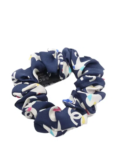 Pre-owned Chanel 1986-1988 Printed Scrunchie In Blue