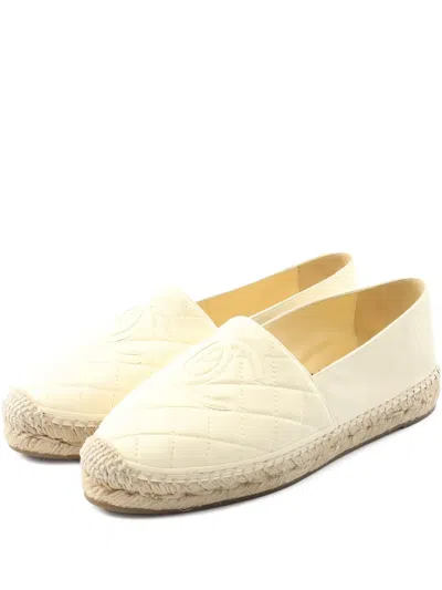 Pre-owned Chanel 1986-1988 Quilted Leather Espadrilles In Neutral