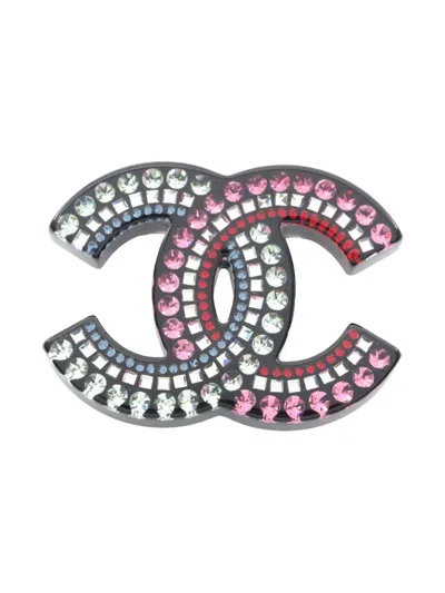 Pre-owned Chanel 1986-1988 Rhinestone Coco Mark Brooch In Black
