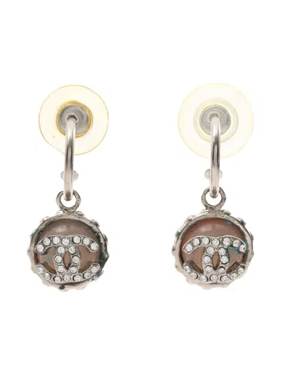 Pre-owned Chanel 1986-1988 Rhinestone-embellished Coco-mark Earrings In Silver