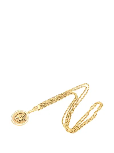 Pre-owned Chanel 1986-1988 Rhinestone Pendant Necklace In Gold