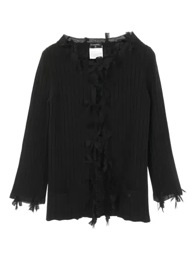 Pre-owned Chanel 1986-1988 Ribbon Cardigan In Black