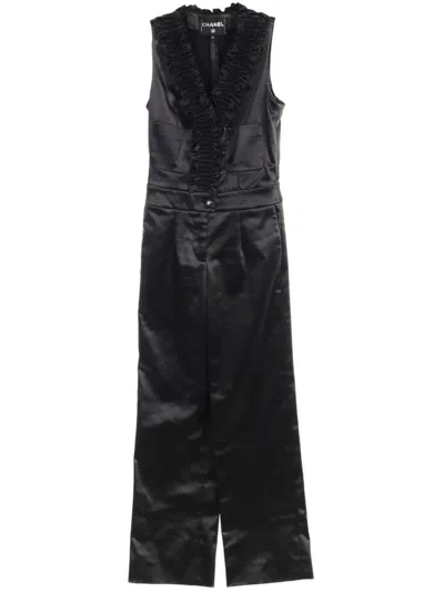 Pre-owned Chanel 1986-1988 Satin-finish Jumpsuit In Black