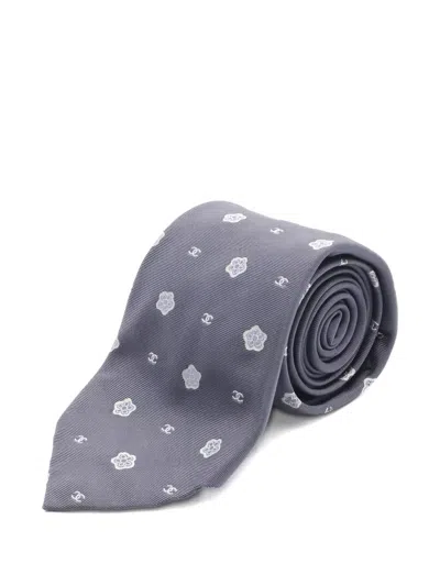 Pre-owned Chanel 1986-1988 Silk Tie In Gray