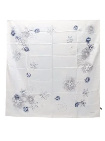 Pre-owned Chanel 1986-1988 Snowflake-print Scarf In White