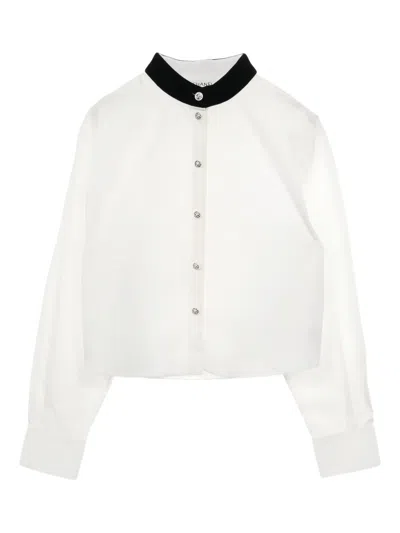 Pre-owned Chanel 1986-1988 Stand-collar Long-sleeve Shirt In White