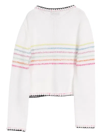 Pre-owned Chanel 1986-1988 Striped Buttoned Cardigan In White