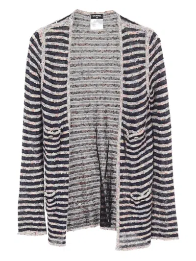 Pre-owned Chanel 1986-1988 Striped Cardigan In Blue