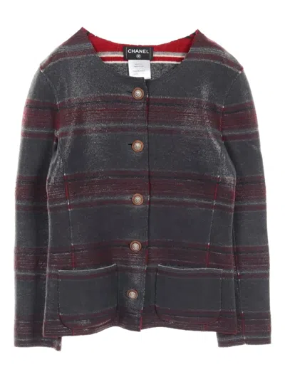 Pre-owned Chanel 1986-1988 Striped Cashmere Jacket In Grey