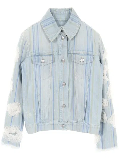 Pre-owned Chanel 1986-1988 Striped Denim Jacket In Blue