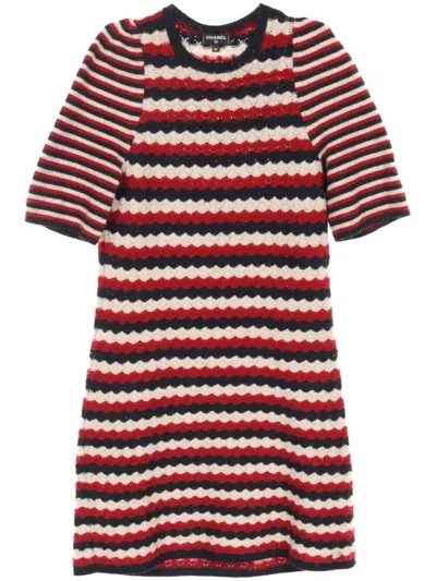 Pre-owned Chanel 1986-1988 Striped Dress In Red