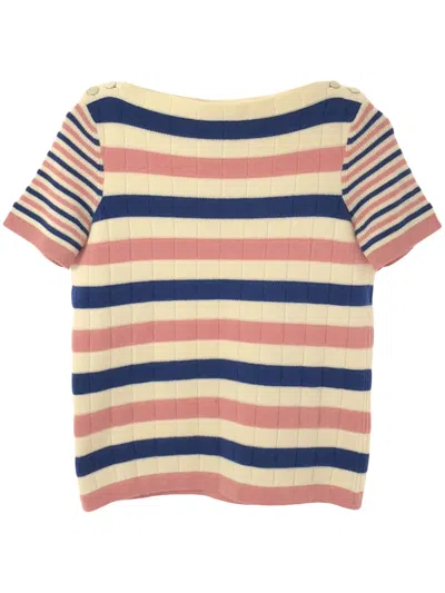 Pre-owned Chanel 1986-1988 Striped Knitted T-shirt In Neutrals