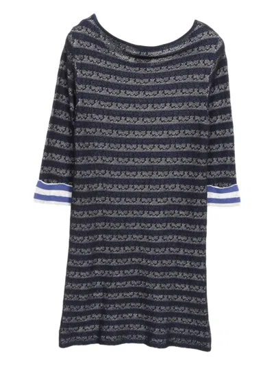Pre-owned Chanel 1986-1988 Striped Midi Dress In Black