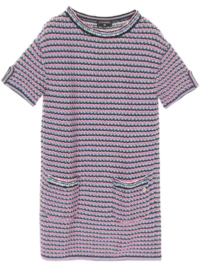 Pre-owned Chanel 1986-1988 Striped Mini Dress In Pink