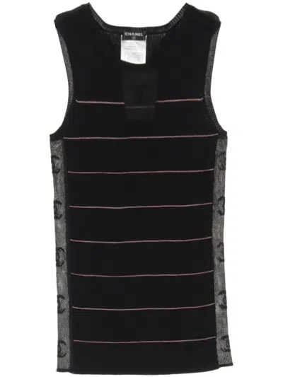 Pre-owned Chanel 1986-1988 Striped Tank Top In Black