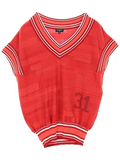 Pre-owned Chanel 1986-1988 Striped Vest In Red