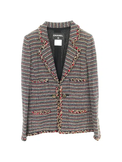 Pre-owned Chanel 1986-1988 Stripes Button Jacket In Black