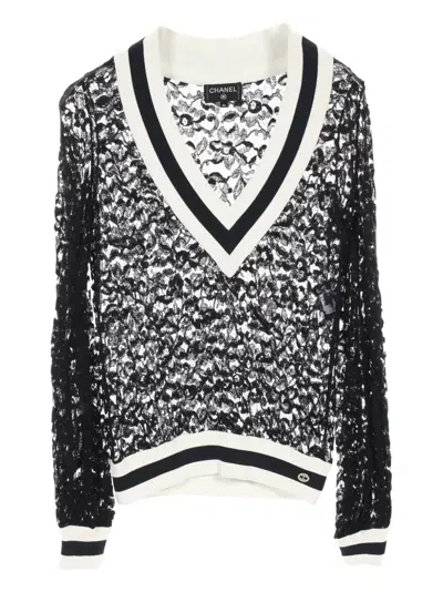 Pre-owned Chanel 1986-1988 Tilden V-neck Jumper In Black