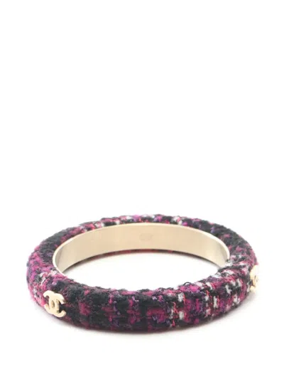 Pre-owned Chanel 1986-1988 Tweed Bangle Bracelet In Gold