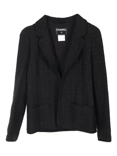 Pre-owned Chanel 1986-1988 Tweed Cotton Jacket In Black
