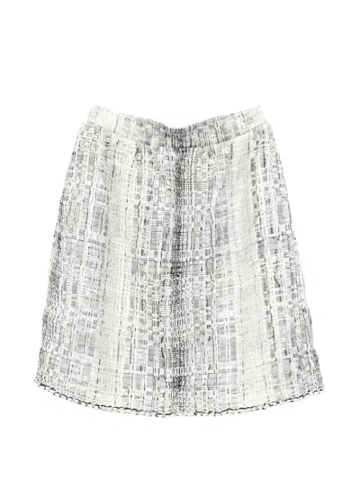 Pre-owned Chanel 1986-1988 Tweed Fake Pearl Skirt In White