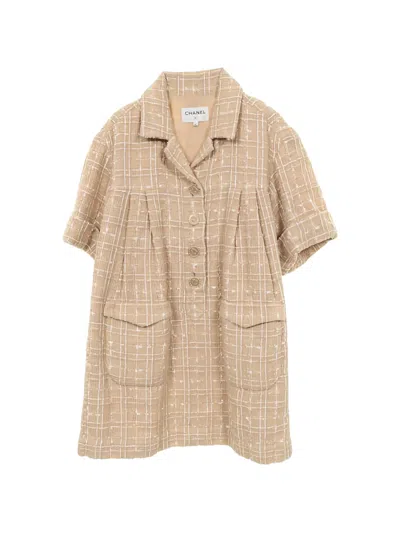 Pre-owned Chanel 1986-1988 Tweed Midi Dress In Neutral